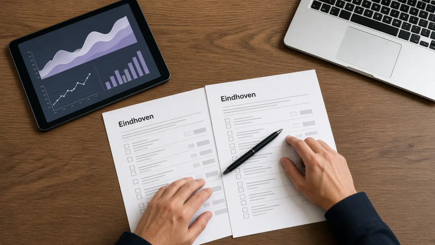 Tester vinkt een releasechecklist af op papier en tablet tijdens een QA-sessie in Eindhoven